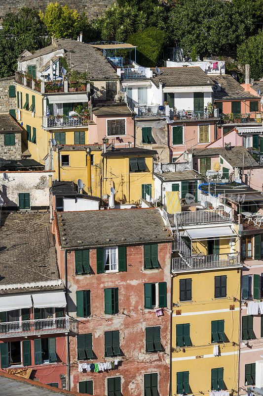 Vernazza村的近距离建筑，Cinque Terre，意大利